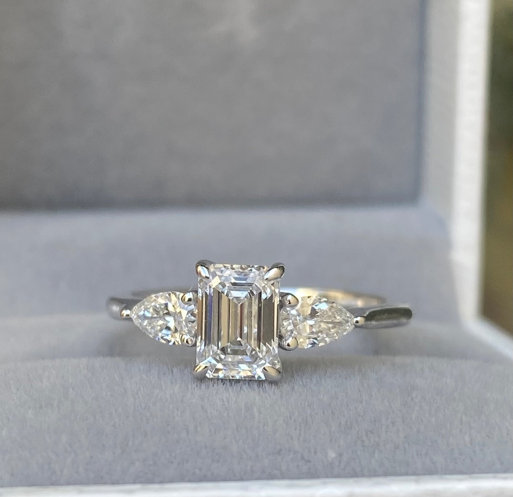 Trilogy Emerald Cut Diamond Engagement ring