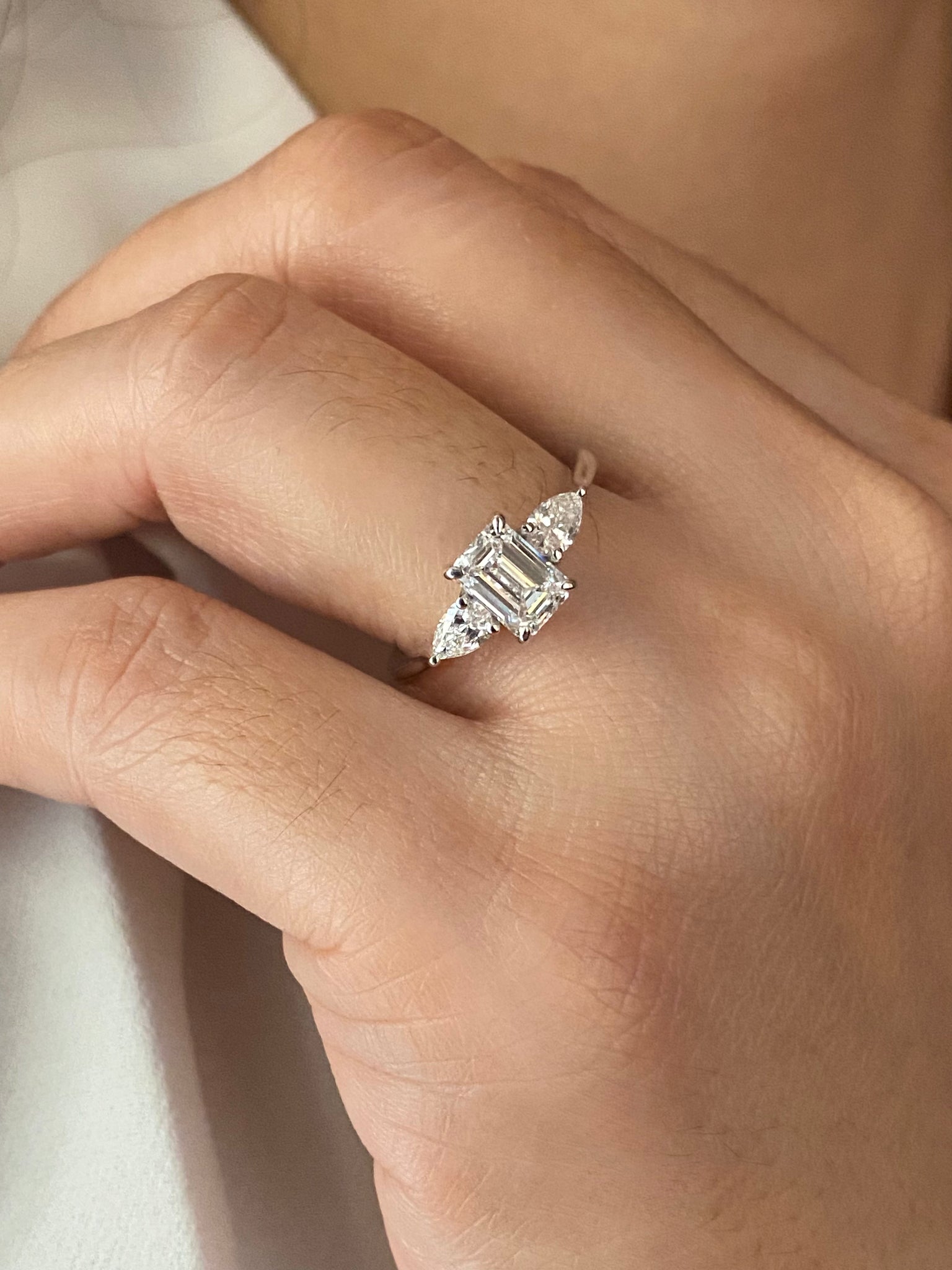 Trilogy Emerald Cut Diamond Engagement ring
